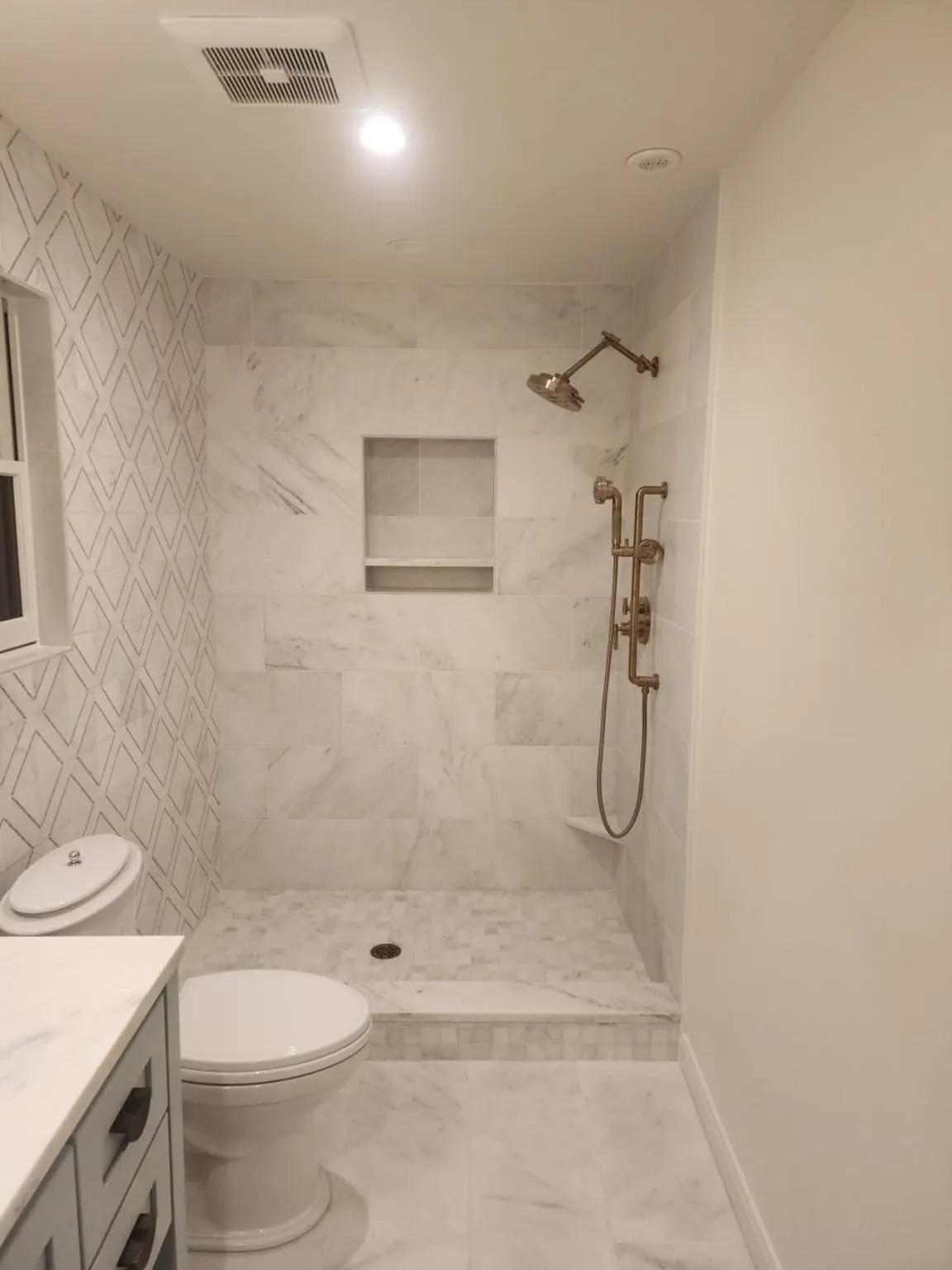 Marble-look custom tile shower